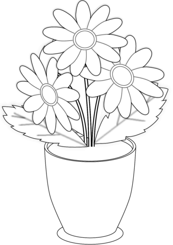 Chamomile Flowers In Pot Coloring Page